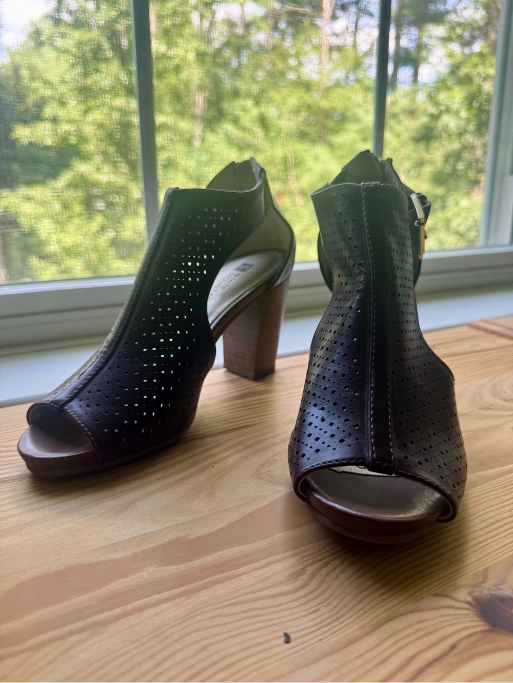 White Mountain Peep-Toe Perforated High Heel Sandals - Black